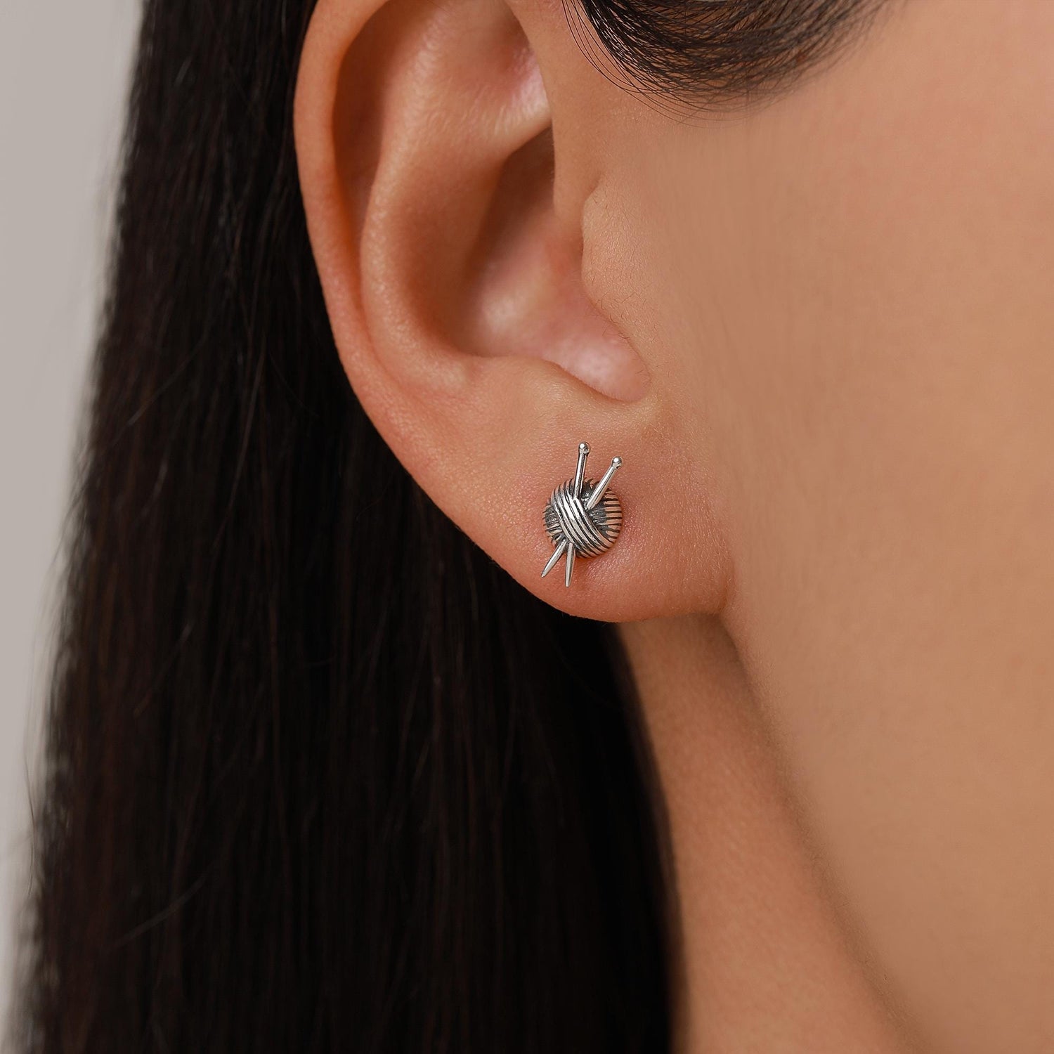 Sterling Silver Knitting Yarn Ball Stud Earrings