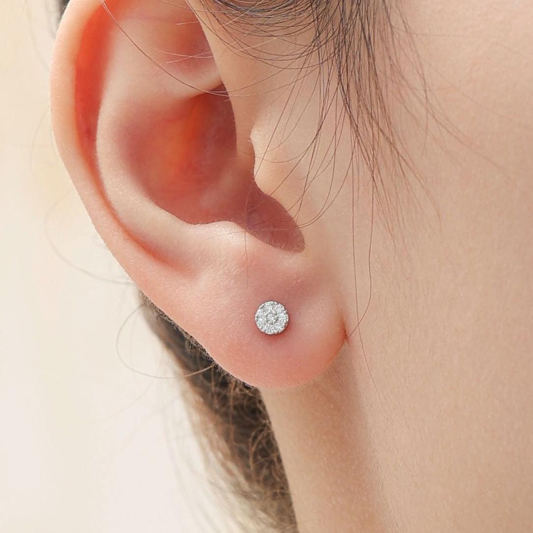 Extra Tiny Round Disk Stud Earrings in Sterling Silver, CZ Coin Earrings, Tiny Circle Stud, CZ Pave Coin Earrings, Silver or Gold