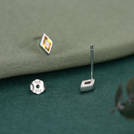 Sterling Silver Citrine Yellow CZ Rhombus Stud Earrings