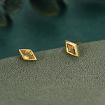 Sterling Silver Citrine Yellow CZ Rhombus Stud Earrings