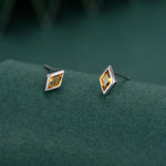 Sterling Silver Citrine Yellow CZ Rhombus Stud Earrings