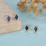 Sterling Silver Sapphire Blue CZ Rhombus Stud Earrings