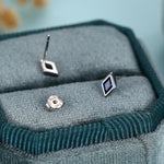 Sterling Silver Sapphire Blue CZ Rhombus Stud Earrings