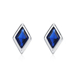 Sterling Silver Sapphire Blue CZ 18G Screw Back Rhombus Stud Earrings with Ball Backs