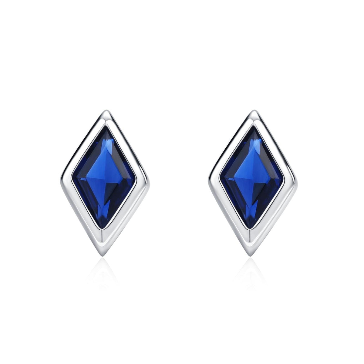 Sterling Silver Sapphire Blue CZ Rhombus Stud Earrings