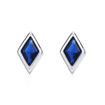 Sterling Silver Sapphire Blue CZ Rhombus Stud Earrings