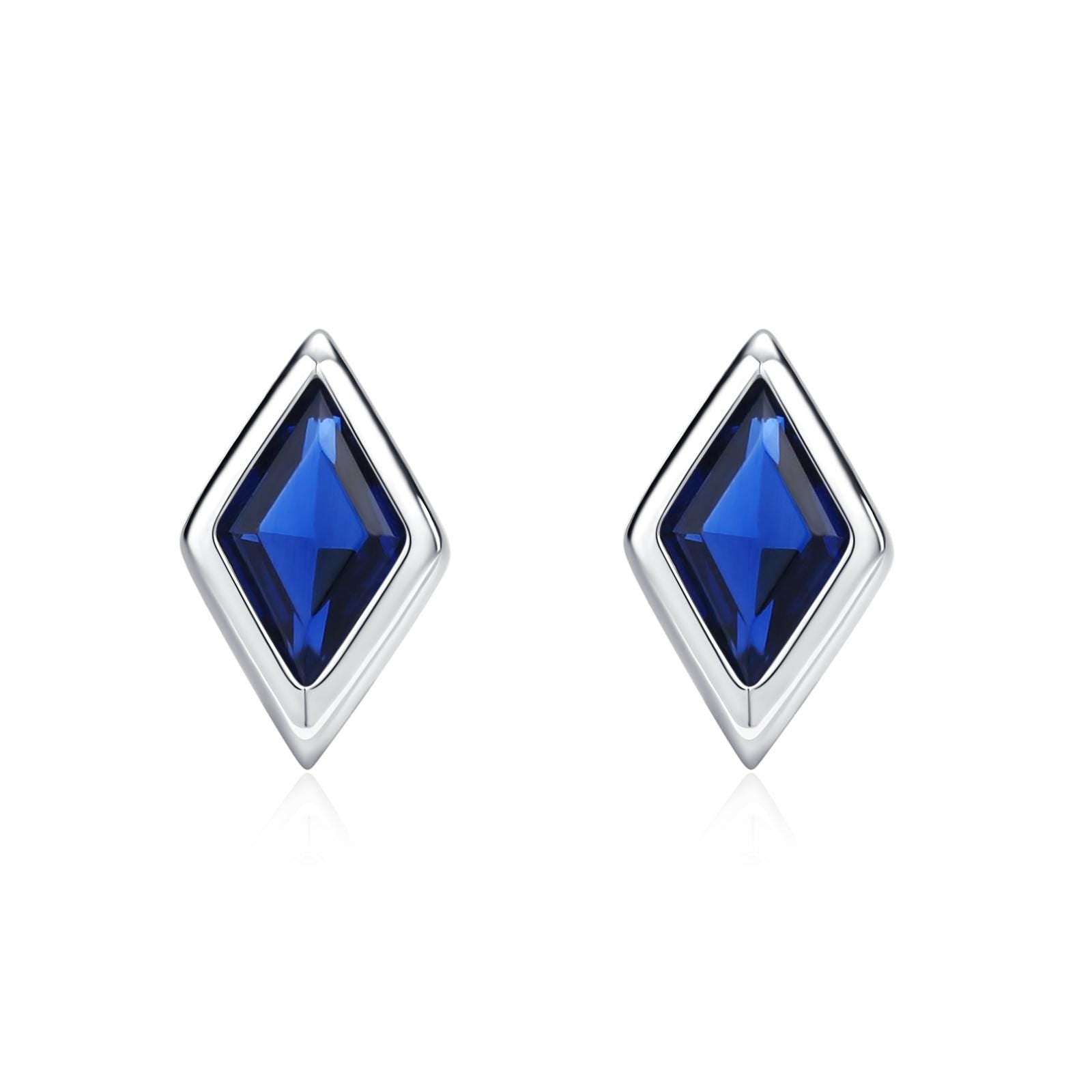 Sterling Silver Sapphire Blue CZ Rhombus Stud Earrings