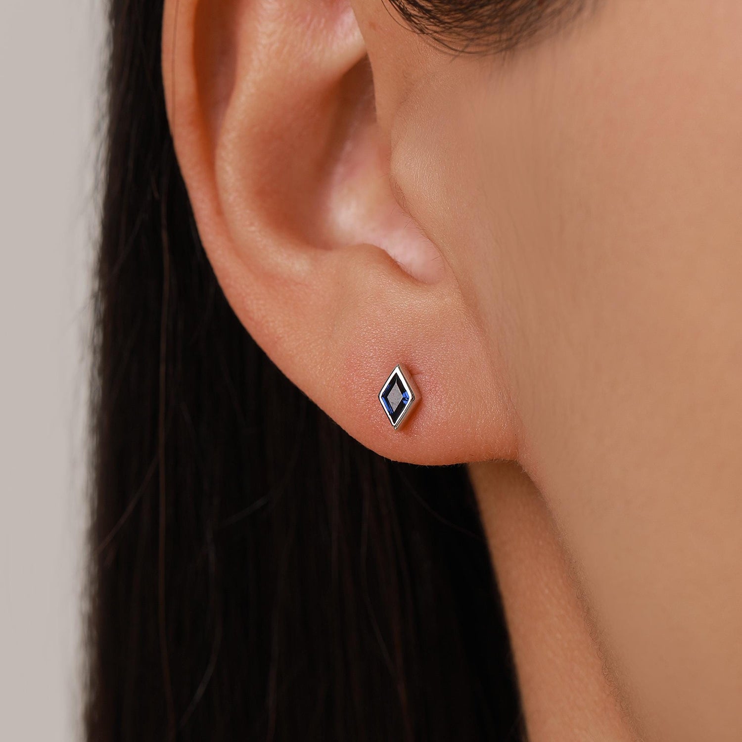 Sterling Silver Sapphire Blue CZ Rhombus Stud Earrings