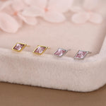 Sterling Silver Pink CZ Rhombus Stud Earrings