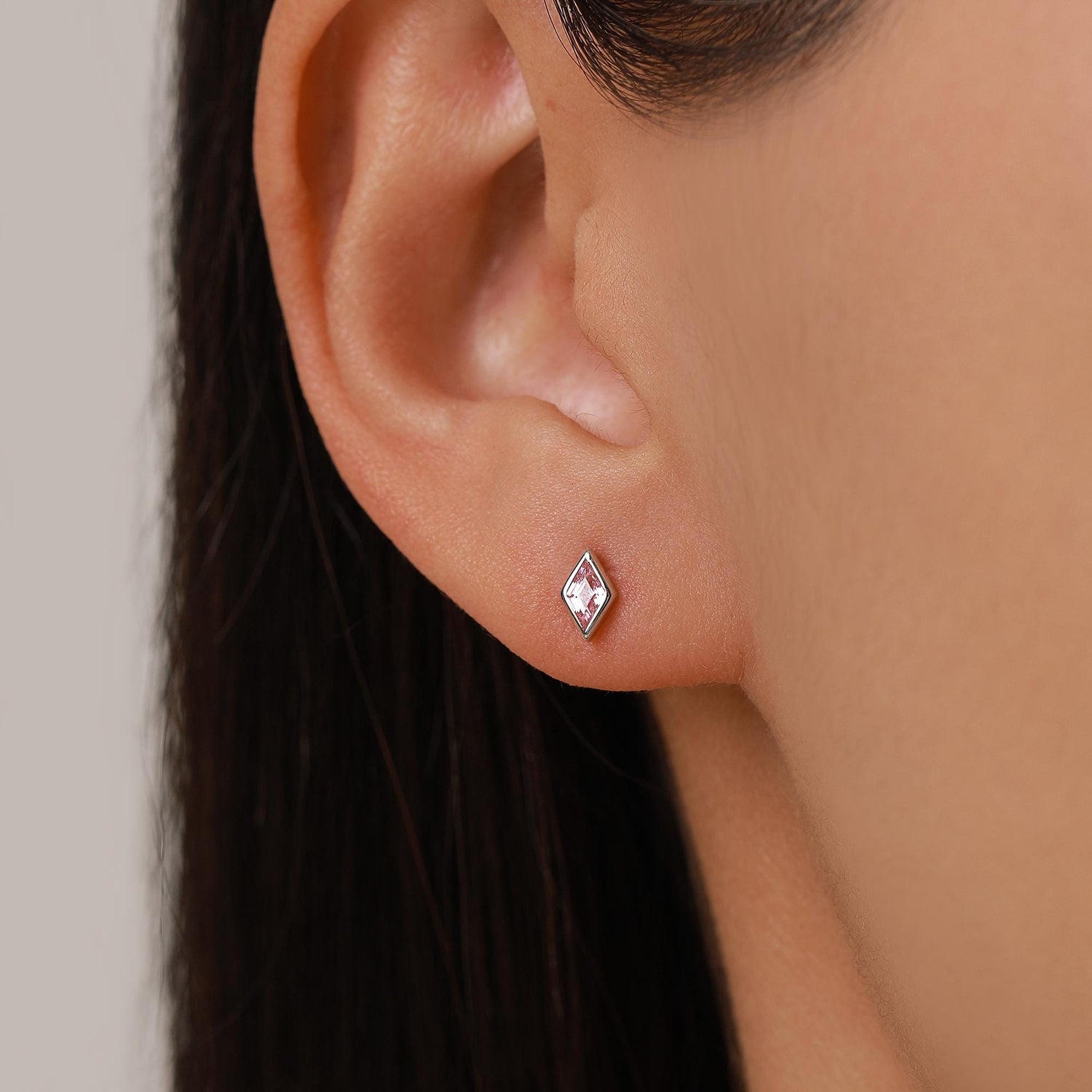 Sterling Silver Pink CZ Rhombus Stud Earrings