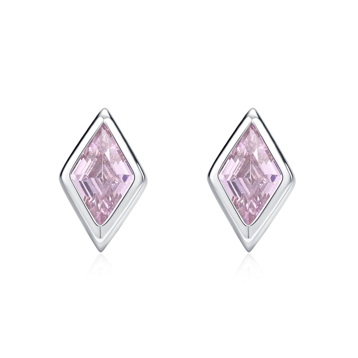 Sterling Silver Pink CZ Rhombus Stud Earrings