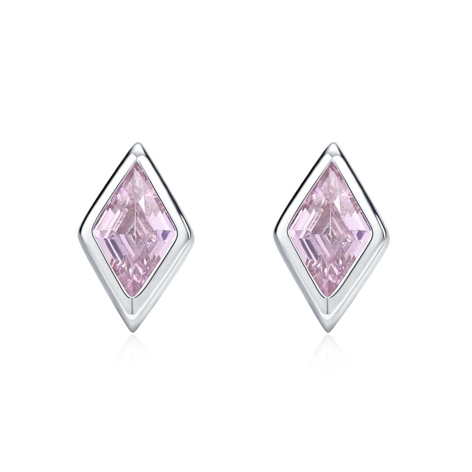 Sterling Silver Pink CZ Rhombus Stud Earrings
