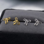 Tiny Ribbon Bow Flat Back/ Screw Back /Stud Earrings in Sterling Silver, Silver or Gold, Dainty Earrings