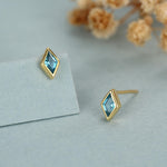 Sterling Silver Sky Blue CZ Rhombus Stud Earrings