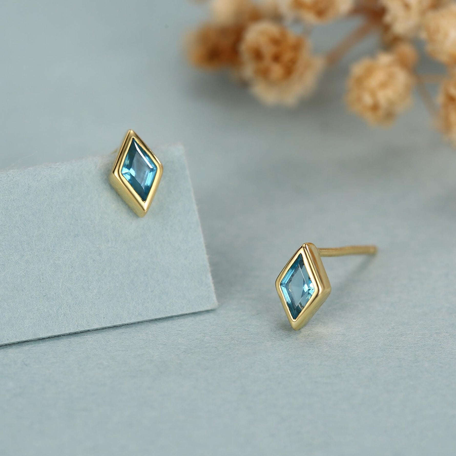 Sterling Silver Sky Blue CZ Rhombus Stud Earrings