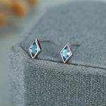 Sterling Silver Sky Blue CZ Rhombus Stud Earrings