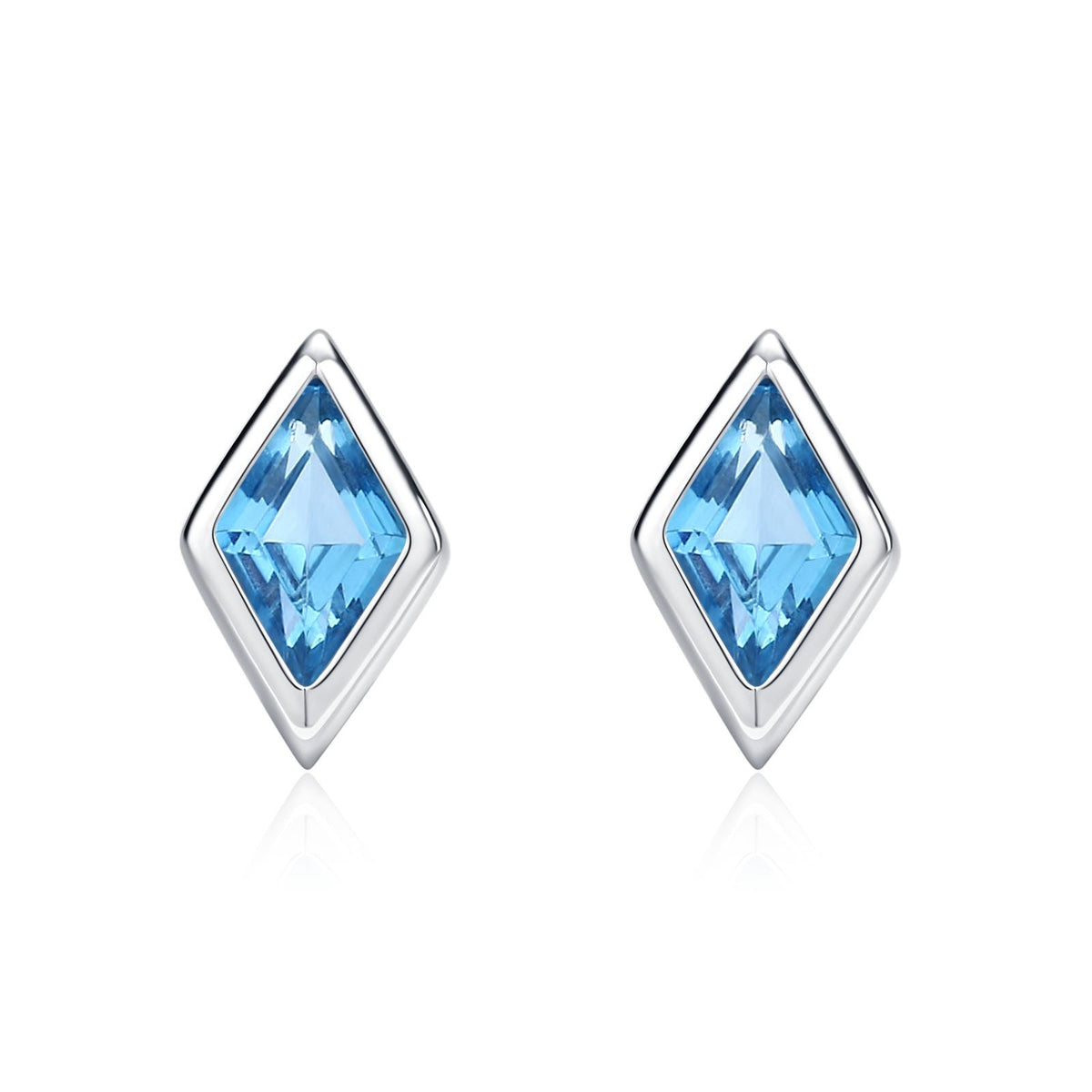 Sterling Silver Sky Blue CZ Rhombus Stud Earrings