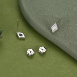 Sterling Silver Clear CZ Rhombus Stud Earrings