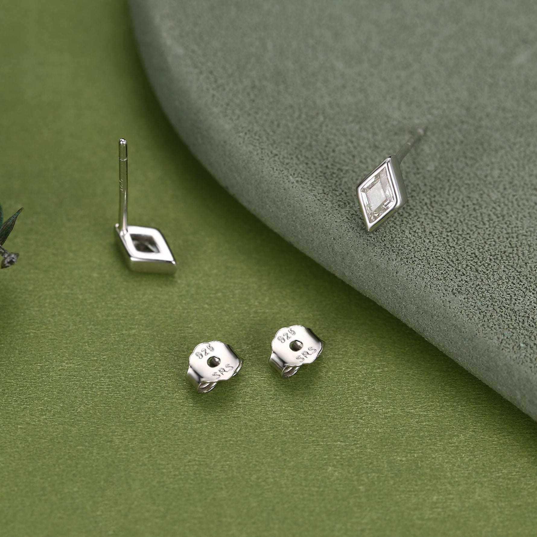 Sterling Silver Clear CZ Rhombus Stud Earrings