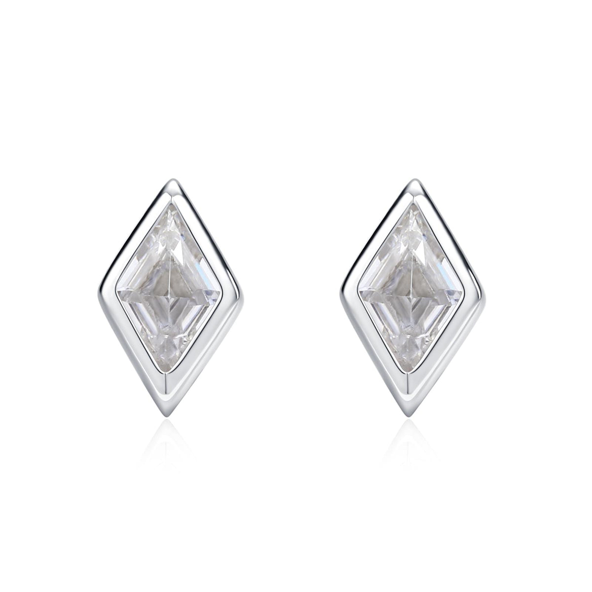 Sterling Silver Clear CZ Rhombus Stud Earrings