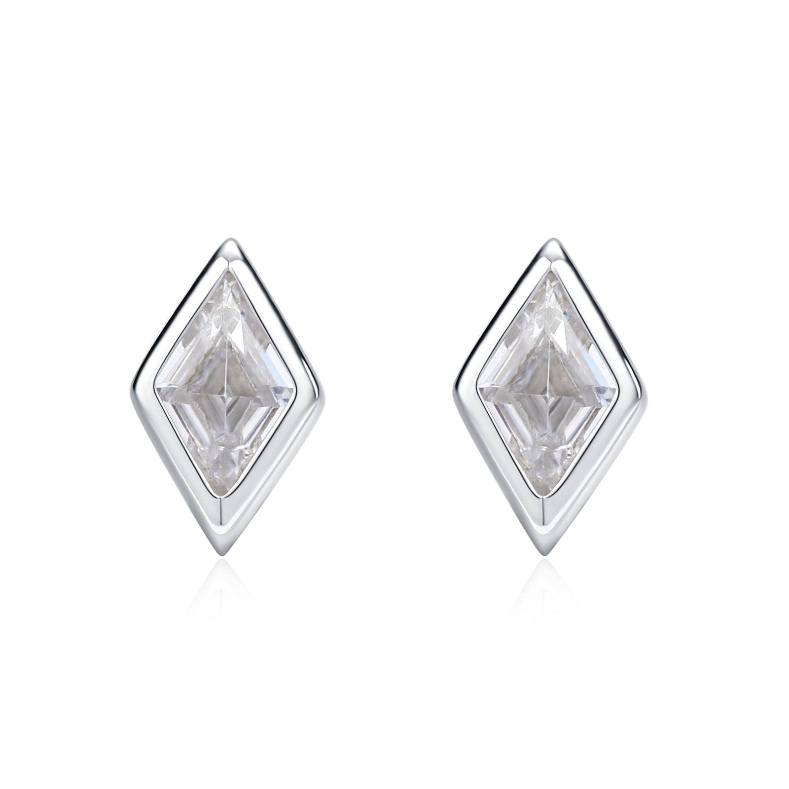 Sterling Silver Clear CZ Rhombus Stud Earrings