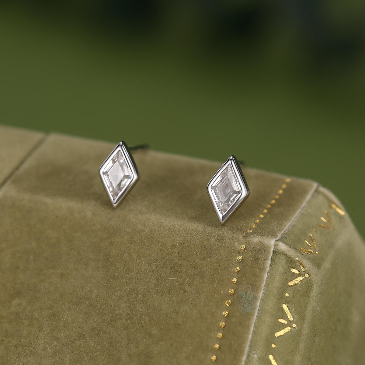Sterling Silver Clear CZ Rhombus Stud Earrings