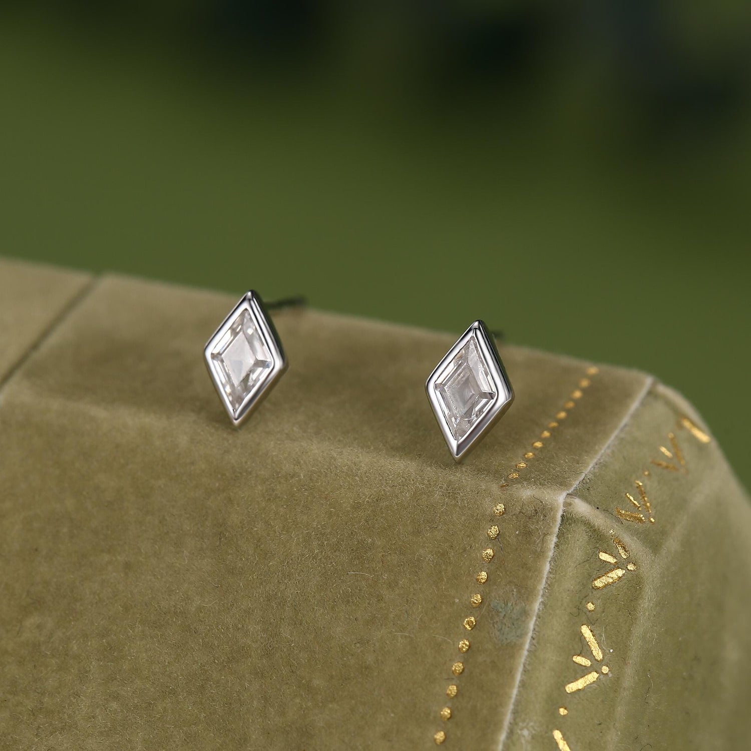 Sterling Silver Clear CZ Rhombus Stud Earrings