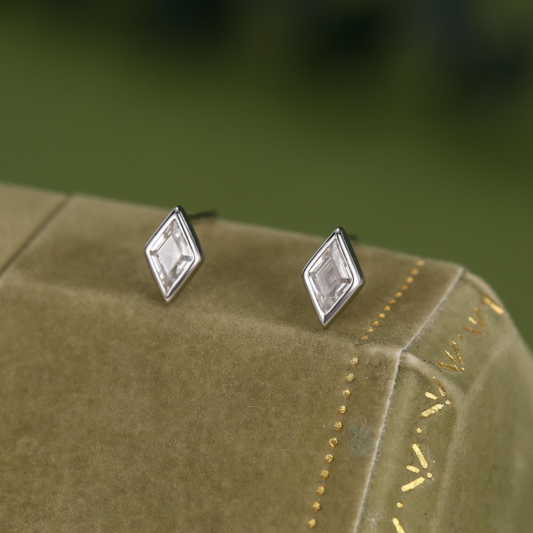 Sterling Silver Clear CZ Rhombus Stud Earrings