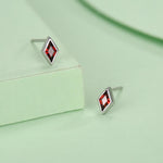 Sterling Silver Garnet Red CZ Rhombus Stud Earrings