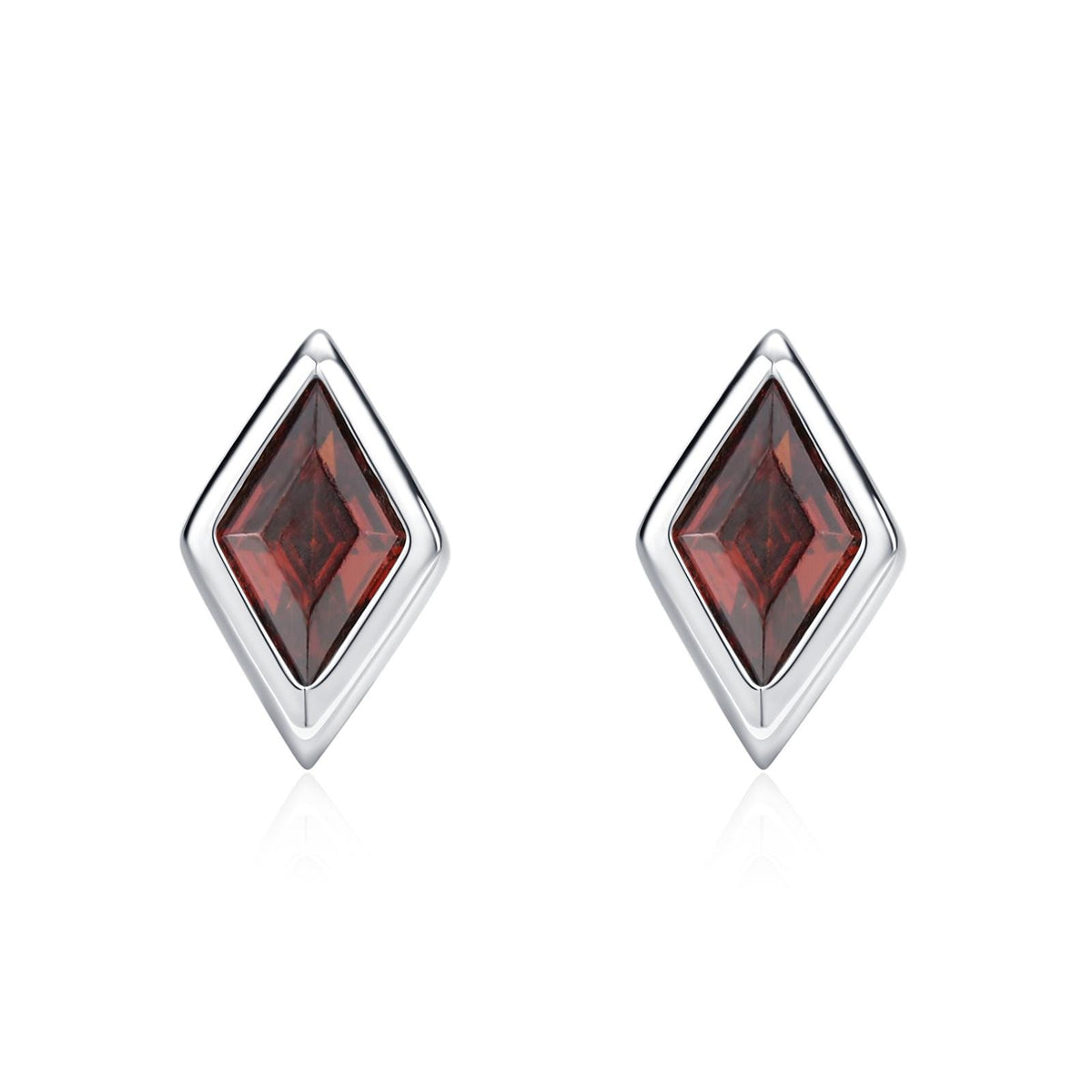 Sterling Silver Garnet Red CZ Rhombus Stud Earrings