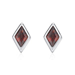 Sterling Silver Garnet Red CZ Rhombus Stud Earrings
