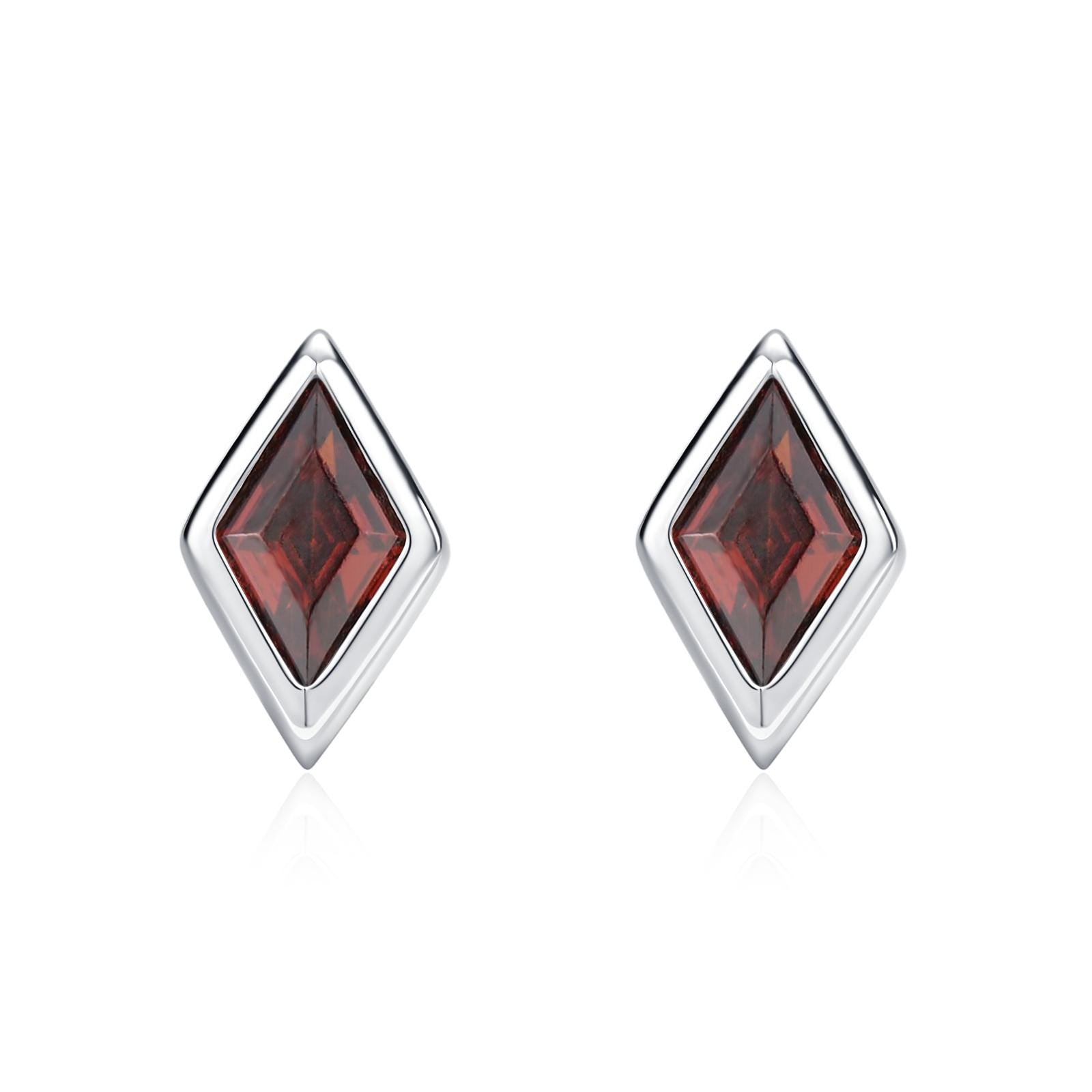 Sterling Silver Garnet Red CZ Rhombus Stud Earrings