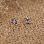 Sterling Silver Amethyst Purple CZ Rhombus Stud Earrings