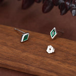 Sterling Silver Emerald Green CZ Rhombus Stud Earrings