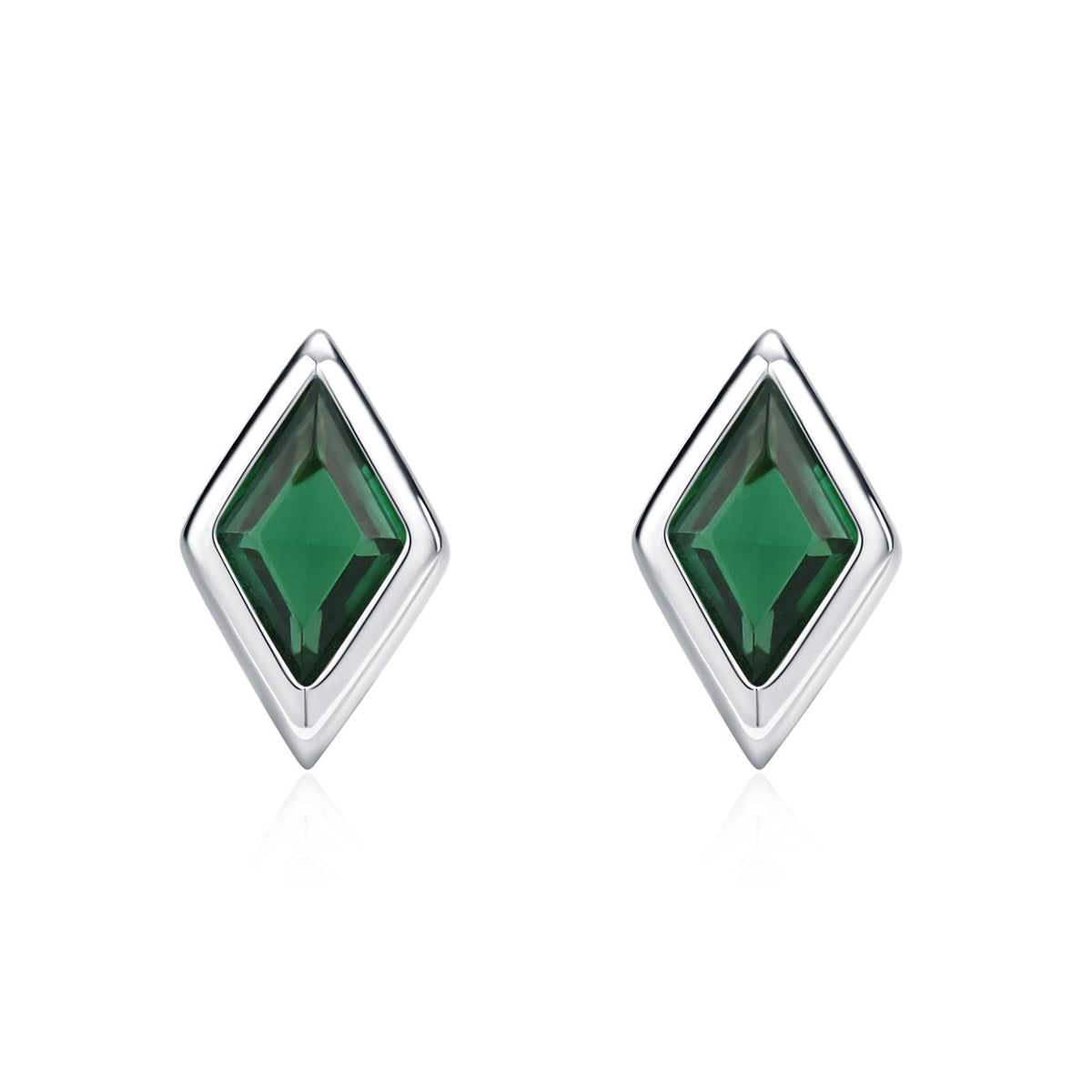 Sterling Silver Emerald Green CZ Rhombus Stud Earrings