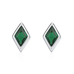 Sterling Silver Emerald Green CZ Rhombus Stud Earrings