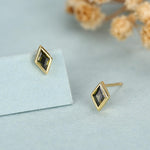 Sterling Silver Olive Green CZ Rhombus Stud Earrings