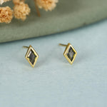 Sterling Silver Olive Green CZ Rhombus Stud Earrings