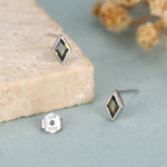 Sterling Silver Olive Green CZ Rhombus Stud Earrings