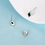 Sterling Silver Black CZ Rhombus Stud Earrings