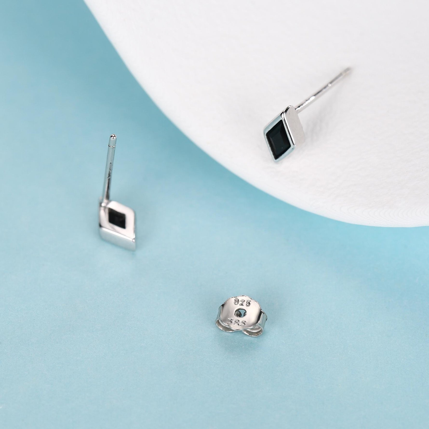 Sterling Silver Black CZ Rhombus Stud Earrings