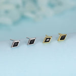 Sterling Silver Black CZ Rhombus Stud Earrings