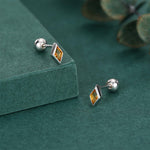 Sterling Silver Citrine CZ 18G Screw Back Rhombus Stud Earrings with Ball Backs