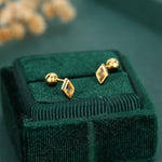 Sterling Silver Citrine CZ 18G Screw Back Rhombus Stud Earrings with Ball Backs