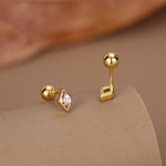 Sterling Silver Pink CZ 18G Screw Back Rhombus Stud Earrings with Ball Backs
