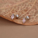 Sterling Silver Pink CZ 18G Screw Back Rhombus Stud Earrings with Ball Backs