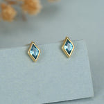 Sterling Silver Sky Blue CZ 18G Screw Back Rhombus Stud Earrings