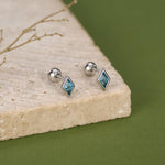 Sterling Silver Sky Blue CZ 18G Screw Back Rhombus Stud Earrings