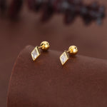 Sterling Silver Clear CZ 18G Screw Back Rhombus Stud Earrings