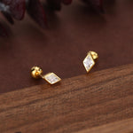 Sterling Silver Clear CZ 18G Screw Back Rhombus Stud Earrings
